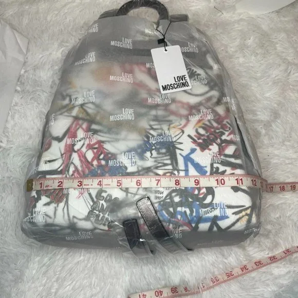 LOVE MOSCHINO White Graffiti Leather Backpack - Picture 11 of 15